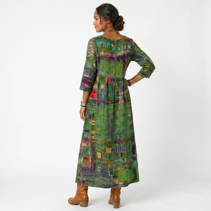 Amélia - Vestido Midi Padrão Abstrato