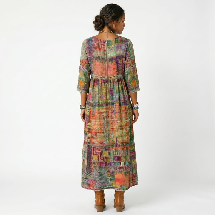Amélia - Vestido Midi Padrão Abstrato