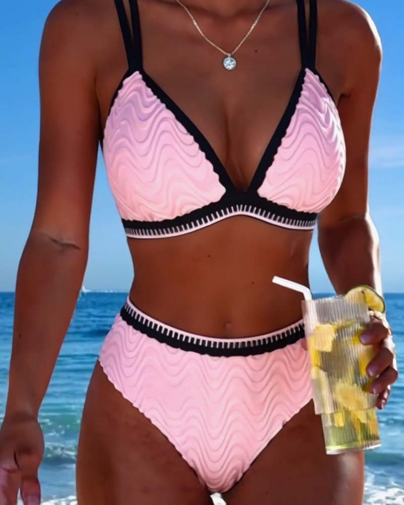 Bikini Bloc De Couleur Double Bretelle Texturé