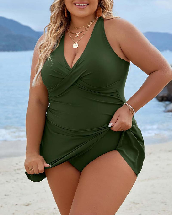 Maillot de bain une pièce sexy col en V couleur unie