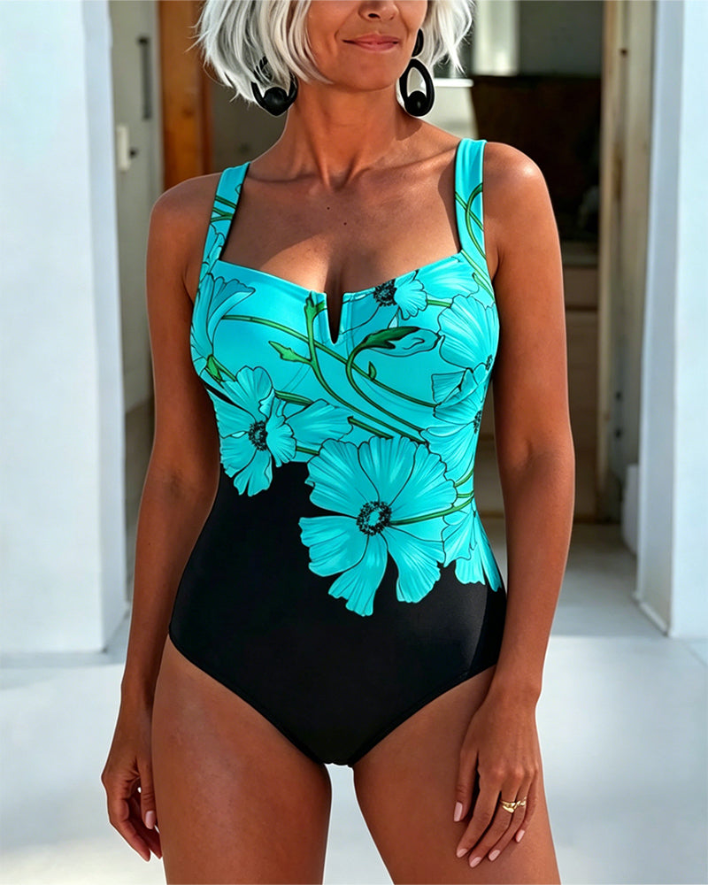 Maillot De Bain Une Pièce Vacances Col Carré