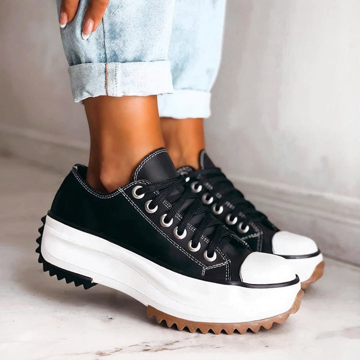 Elina Zapatos Cómodos Con Tacón Grueso Lona Estilo Urbano