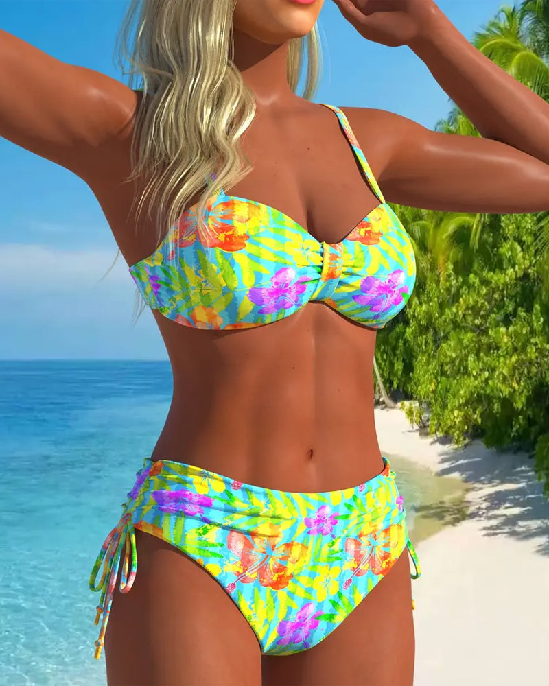 Maillot De Bain Imprimé Taille Moyenne Avec Nœud Dans Le Dos