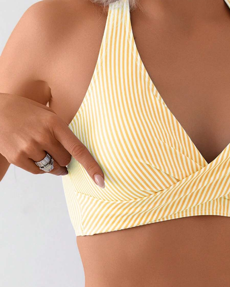 Maillot De Bain Encolure V Deux-Pièces Rayé