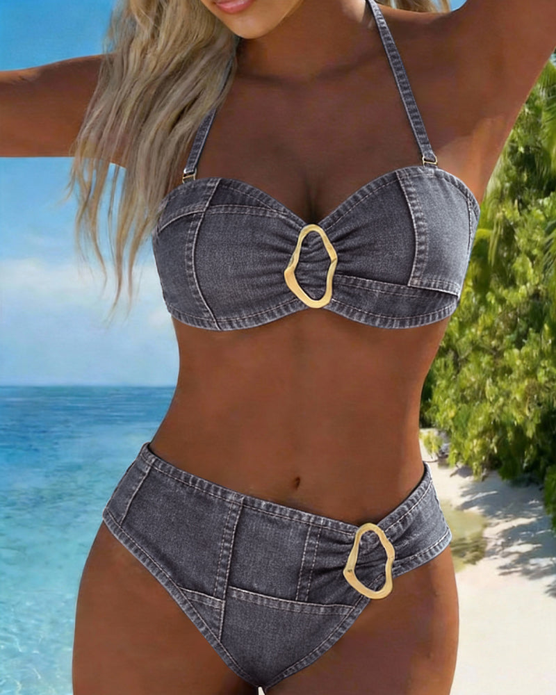 Bikini Porte-Jarretelles Boucle Métallique Deux-Pièces