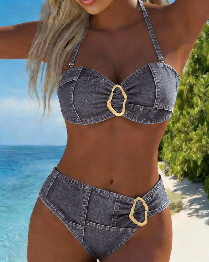 Bikini Porte-Jarretelles Boucle Métallique Deux-Pièces