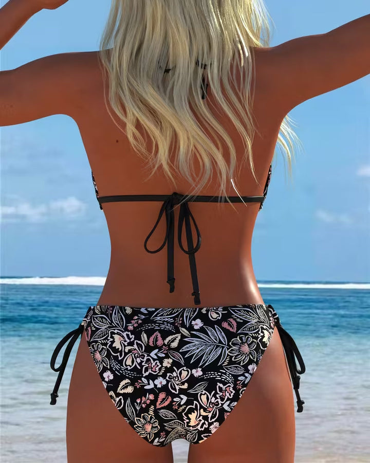 Bikini Fleuri Halier À Attacher Deux-Pièces Bikini