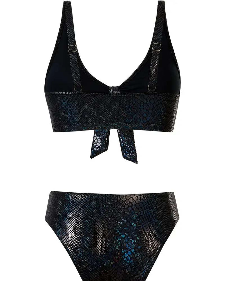 Bikini Imprimé Serpent Cordon Poitrine Taille Haute Triangle