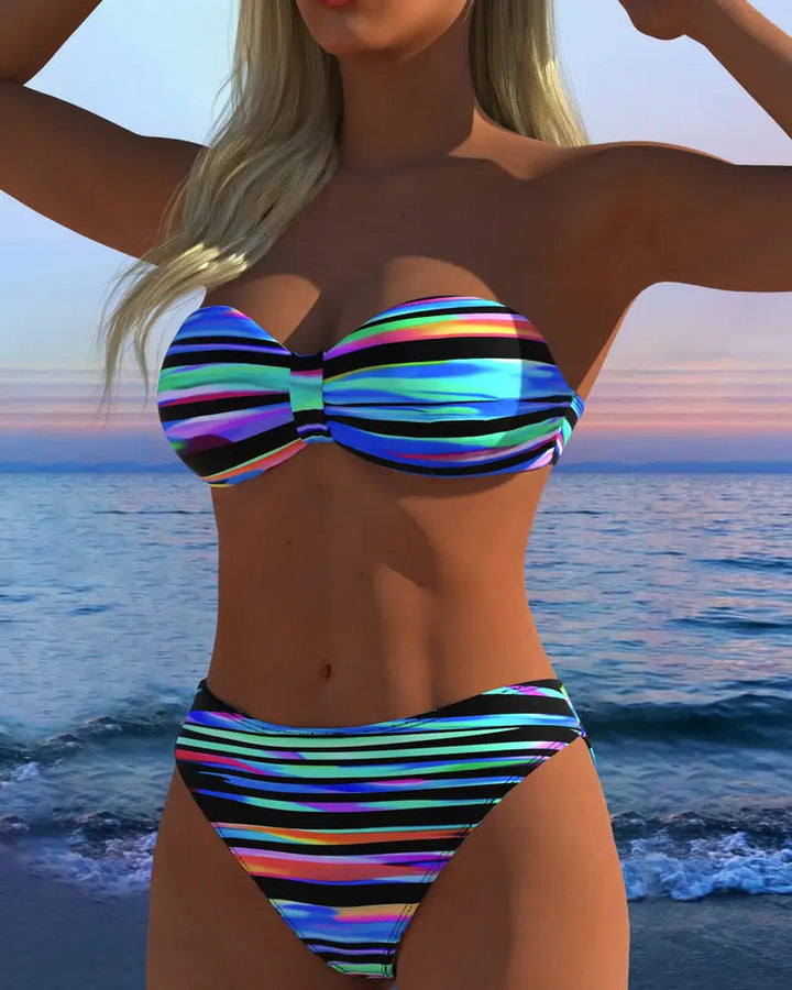 Maillot De Bain Sexy À Rayures Arc-En-Ciel