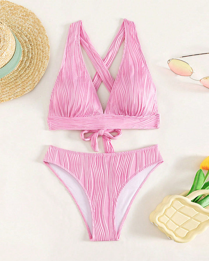 Bikini sexy en V profond de couleur unie