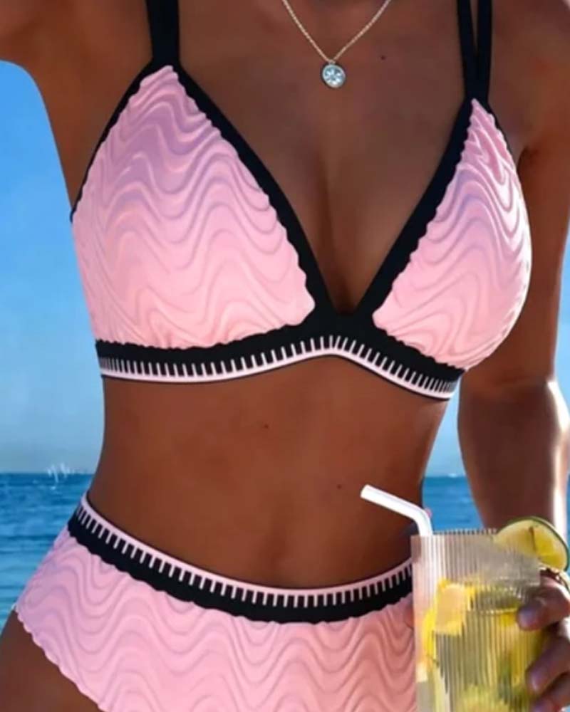 Bikini Bloc De Couleur Double Bretelle Texturé