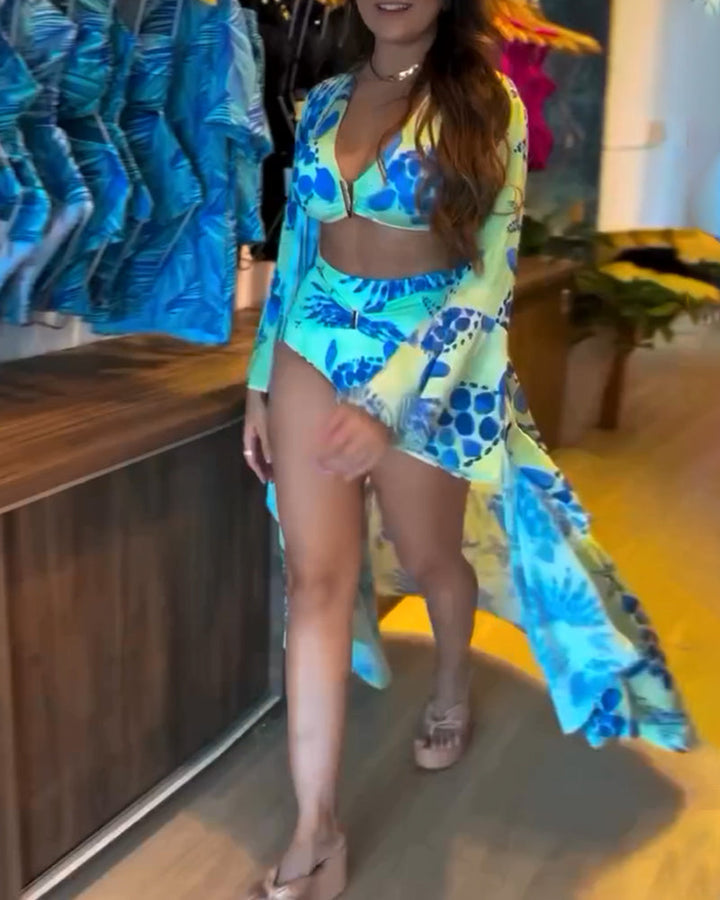 Maillot de bain imprimé pour les vacances avec des manches évasées