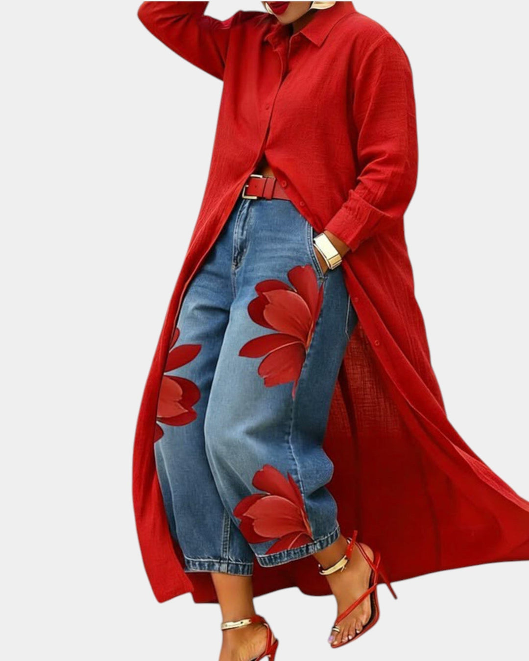 Lucía | Conjunto de vestido y vaqueros anchos