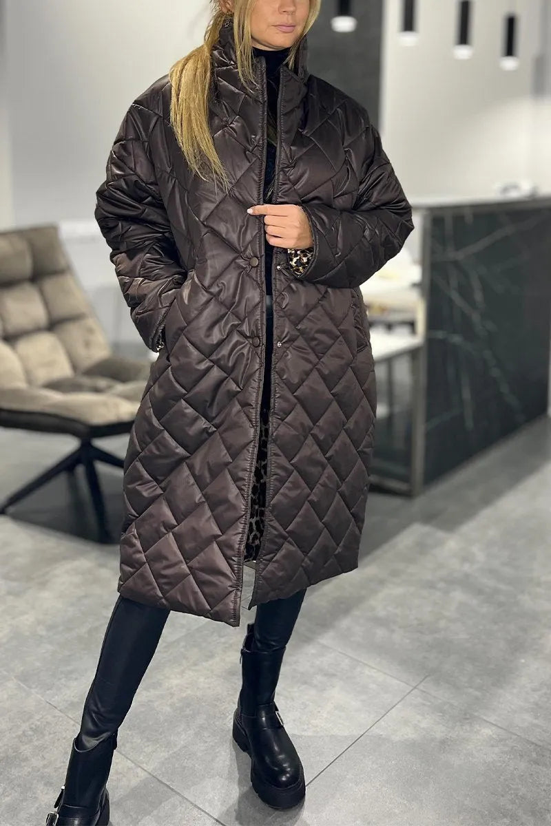 Beata | Abrigo acolchado reversible con forro de leopardo