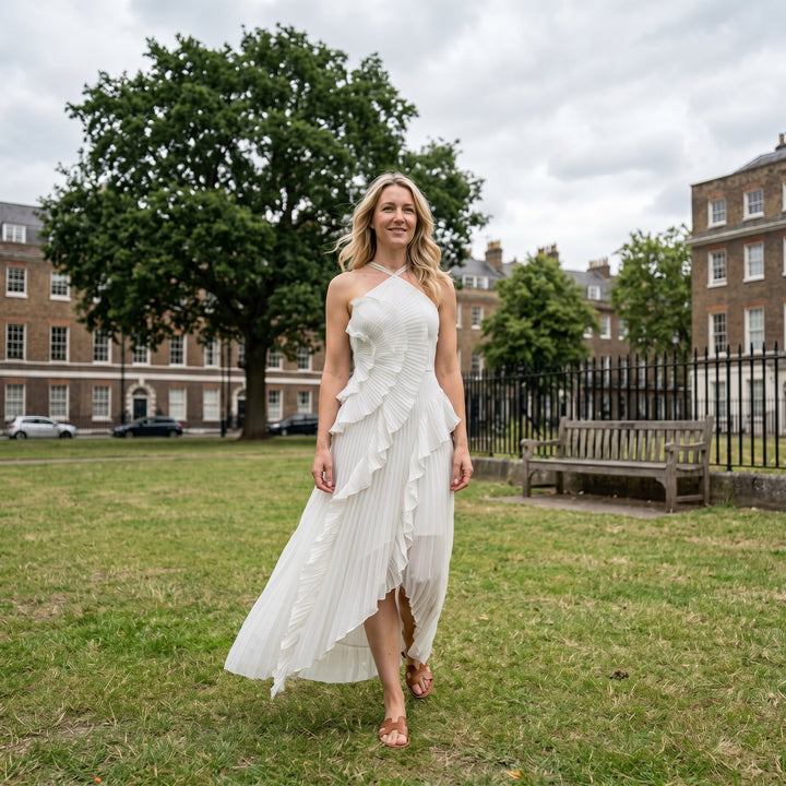 Leonor | Elegante Vestido Plisado con Volantes